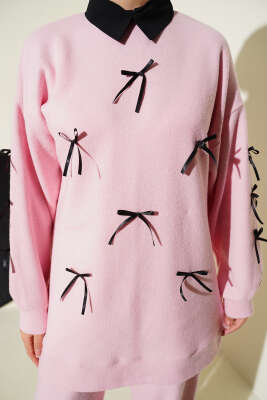 Fiyonk Detaylı Kaşe İkili Takım Pembe - İkili Takım