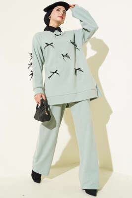 Fiyonk Detaylı Kaşe İkili Takım Su Yeşili - NESSİA