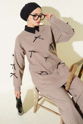 Fiyonk Detaylı Kaşe İkili Takım Vizon - İkili Takım