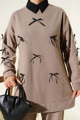 Fiyonk Detaylı Kaşe İkili Takım Vizon - İkili Takım