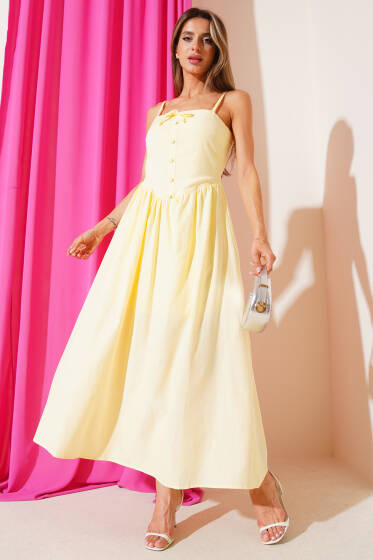 Fiyonk Detaylı Midi Elbise Sarı - Kadın Giyim Modelleri