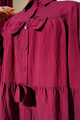 Fiyonk Detaylı Oversize Gömlek Bordo - Gömlek