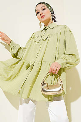 Fiyonk Detaylı Oversize Gömlek Çağla Yeşili - TABLO FASHİON