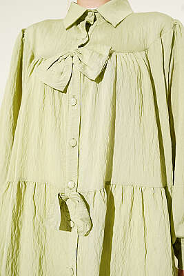 Fiyonk Detaylı Oversize Gömlek Çağla Yeşili - Gömlek