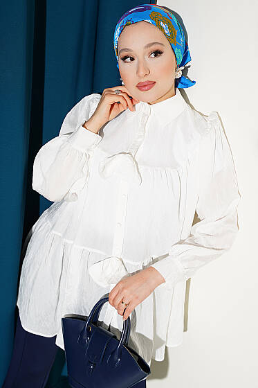 Fiyonk Detaylı Oversize Gömlek Ekru - Gömlek