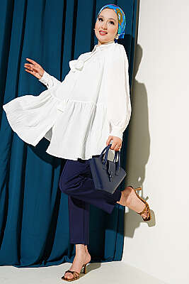 Fiyonk Detaylı Oversize Gömlek Ekru - Gömlek