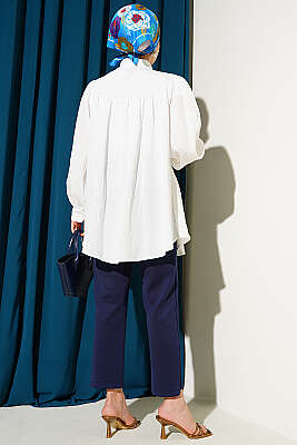 Fiyonk Detaylı Oversize Gömlek Ekru - Gömlek