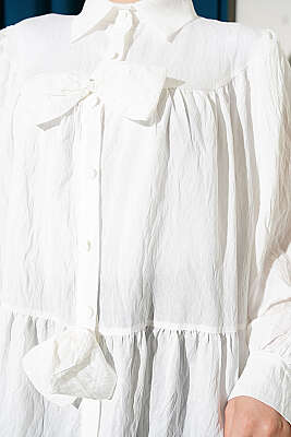 Fiyonk Detaylı Oversize Gömlek Ekru - Gömlek