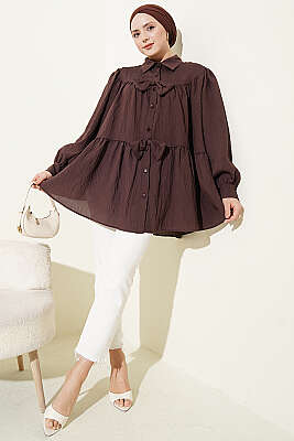 Fiyonk Detaylı Oversize Gömlek Kahve - Gömlek