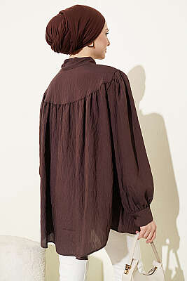 Fiyonk Detaylı Oversize Gömlek Kahve - Gömlek