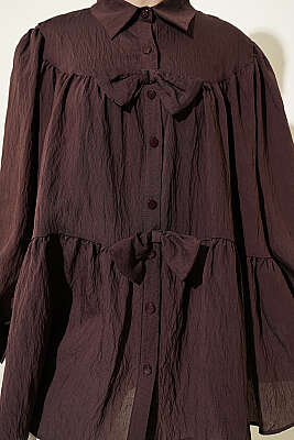 Fiyonk Detaylı Oversize Gömlek Kahve - Gömlek