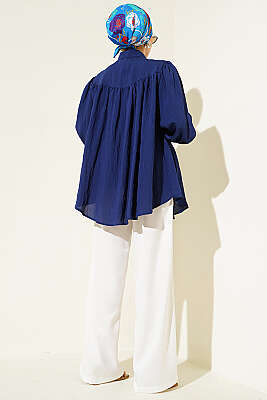 Fiyonk Detaylı Oversize Gömlek Lacivert - Gömlek