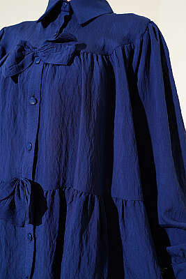 Fiyonk Detaylı Oversize Gömlek Lacivert - Gömlek