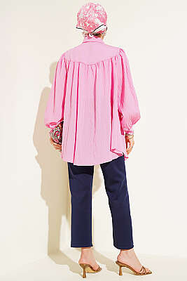 Fiyonk Detaylı Oversize Gömlek Pembe - Gömlek