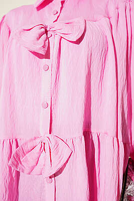 Fiyonk Detaylı Oversize Gömlek Pembe - Gömlek