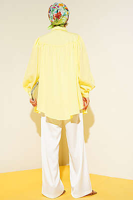 Fiyonk Detaylı Oversize Gömlek Sarı - Gömlek