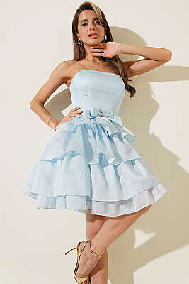 Fiyonk Detaylı Simli Abiye Elbise Bebe Mavi - Kadın Giyim Modelleri