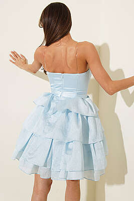 Fiyonk Detaylı Simli Abiye Elbise Bebe Mavi - Kadın Giyim Modelleri