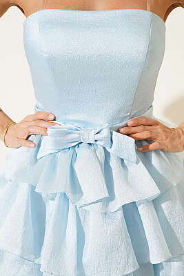 Fiyonk Detaylı Simli Abiye Elbise Bebe Mavi - Kadın Giyim Modelleri