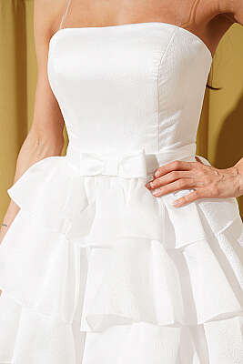 Fiyonk Detaylı Simli Abiye Elbise Ekru - Kadın Giyim Modelleri