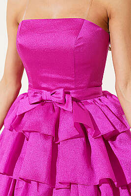 Fiyonk Detaylı Simli Abiye Elbise Fuşya - Kadın Giyim Modelleri