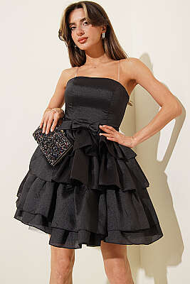 Fiyonk Detaylı Simli Abiye Elbise Siyah - Kadın Giyim Modelleri