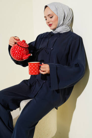 Fiyonk Detaylı Tensel İkili Takım Lacivert - İkili Takım