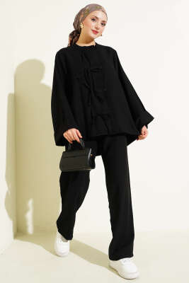 Fiyonk Detaylı Tensel İkili Takım Siyah - DESTİNA