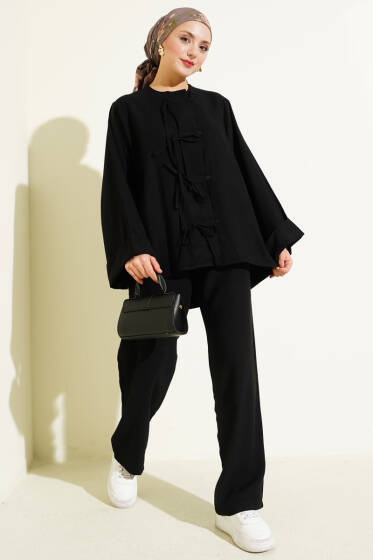 Fiyonk Detaylı Tensel İkili Takım Siyah - İkili Takım