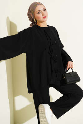 Fiyonk Detaylı Tensel İkili Takım Siyah - İkili Takım