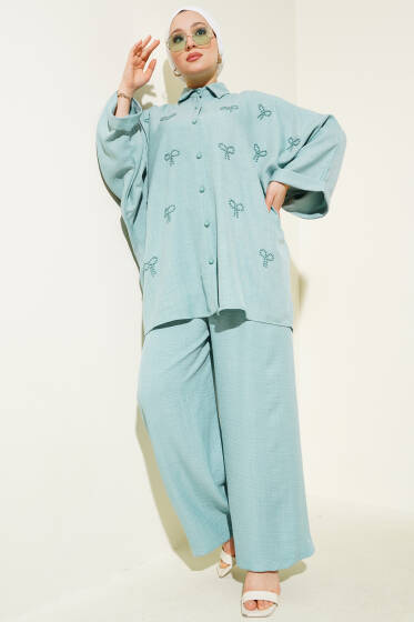 Fiyonk İncili Oversize İkili Takım Mint - İkili Takım