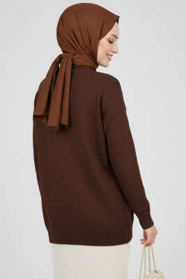 Fiyonk İşlemeli Triko Kazak Kahve - Yılın Fırsatı