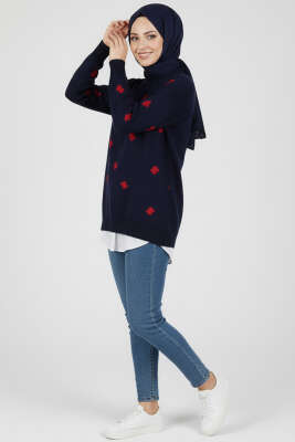 Fiyonk İşlemeli Triko Kazak Lacivert - Yılın Fırsatı