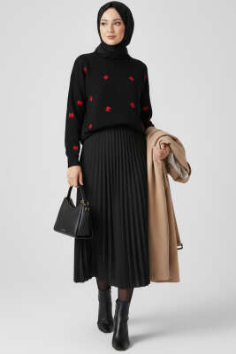 Fiyonk İşlemeli Triko Kazak Siyah - NOVALÜX