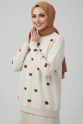 Fiyonk İşlemeli Triko Kazak Taş - NOVALÜX