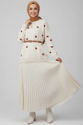 Fiyonk İşlemeli Triko Kazak Taş - Yılın Fırsatı