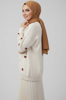 Fiyonk İşlemeli Triko Kazak Taş - Yılın Fırsatı