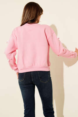Fiyonk Kurdeleli Üç İplik Sweatshirt Pembe - Kadın Giyim Modelleri