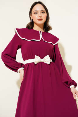 Fiyonk Kuşaklı Bebe Yaka Elbise Burgonya - 700-1000 TL Ürünler