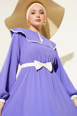 Fiyonk Kuşaklı Bebe Yaka Elbise Lila - Tesettür Elbise
