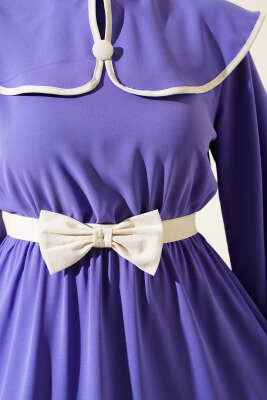 Fiyonk Kuşaklı Bebe Yaka Elbise Lila - Tesettür Elbise