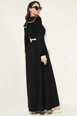 Fiyonk Kuşaklı Bebe Yaka Elbise Siyah - Tesettür Elbise