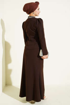 Fiyonk Taş Süslemeli Etekli İkili Takım Kahve - İkili Takım