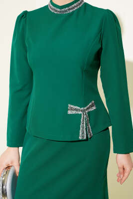 Fiyonk Taş Süslemeli Etekli İkili Takım Yeşil - İkili Takım