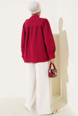 Fiyonk Yaka Müslin Tunik Bordo - Tunik