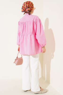 Fiyonklu Büzgülü Gömlek Pembe - 500-700 TL Ürünler