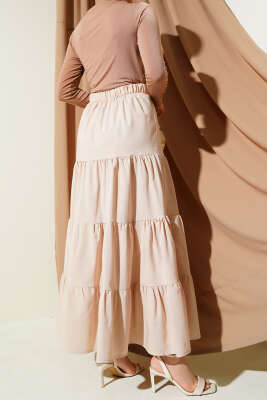 Fiyonklu Çingene Etek Bej - Uzun Etek