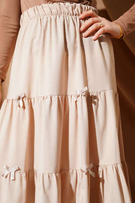 Fiyonklu Çingene Etek Bej - Uzun Etek