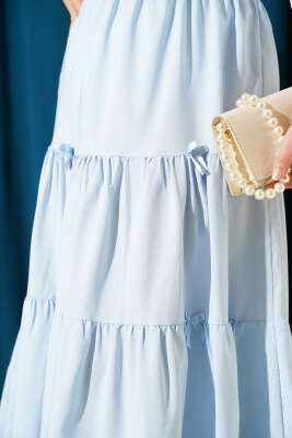 Fiyonklu Çingene Etek Buz Mavisi - Uzun Etek