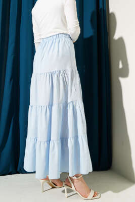 Fiyonklu Çingene Etek Buz Mavisi - Uzun Etek